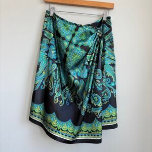 Y2K Vintage Richie Tailor Satin Wrap Skirt Green Paisley Knot Detail Size Large